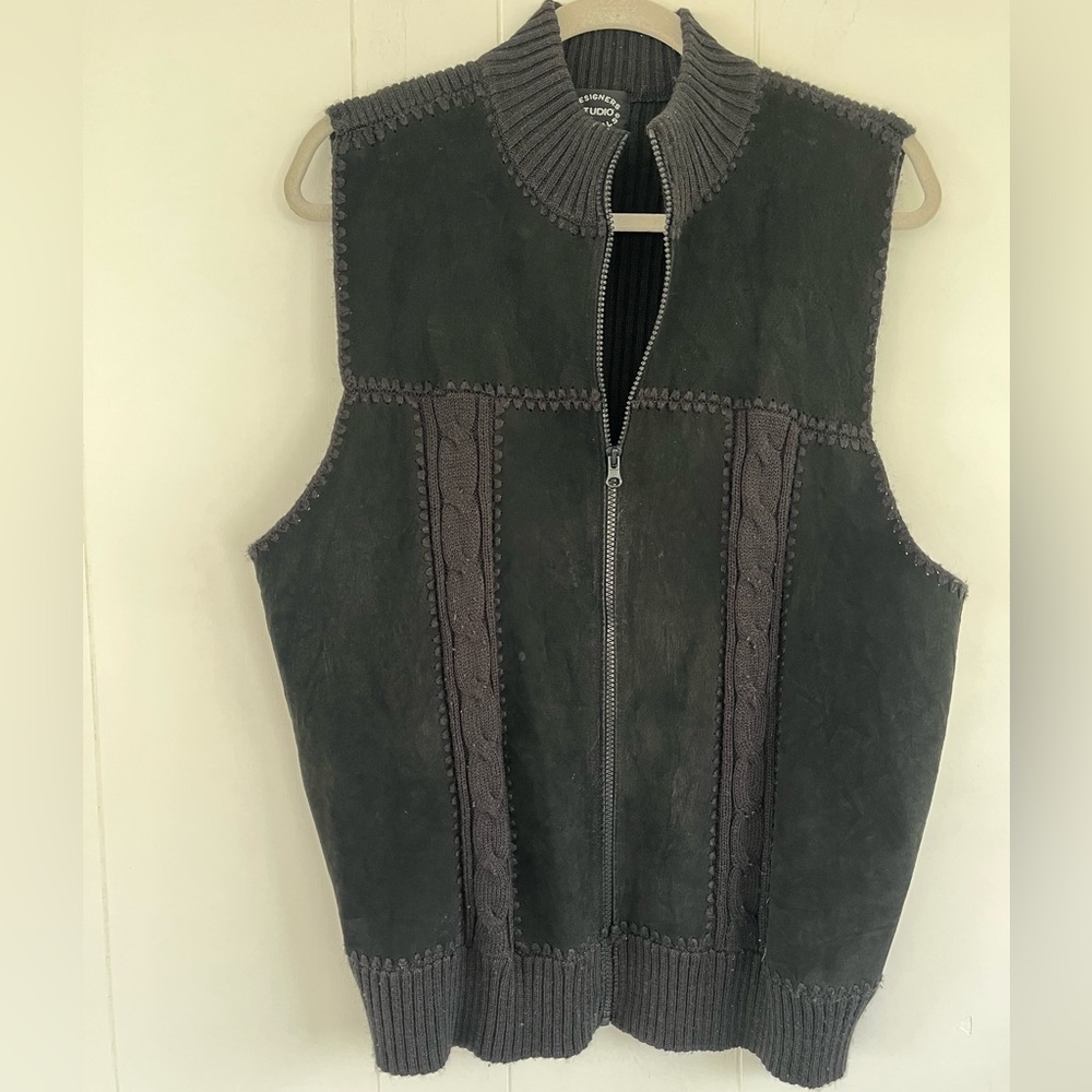 Designers Studio Originals Black Suede Leather Patchwork Vest Size 2X